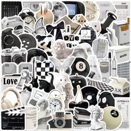 61Pcs Cute Aesthetic Stickers for Water Bottle Black and White Aesthetic Stickers for Kids Y2K Vinyl Stickers for Teens Adults Waterproof Stickers for Laptop Scrapbook Skateboard(Black and White)