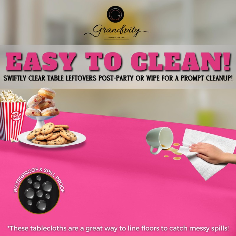 Hot Pink 6 Pack Premium Disposable Plastic Tablecloth 54 Inch.