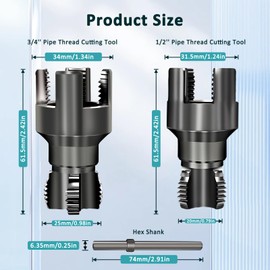 2Pcs Integrated Internal & External Pipe Threading Tool - 1/2" & 3/4", Upgraded Dual-Function Pipe Thread Cutting Tool, Electric Drill Compatible Pvc & Plastic Pipe Threader Kit