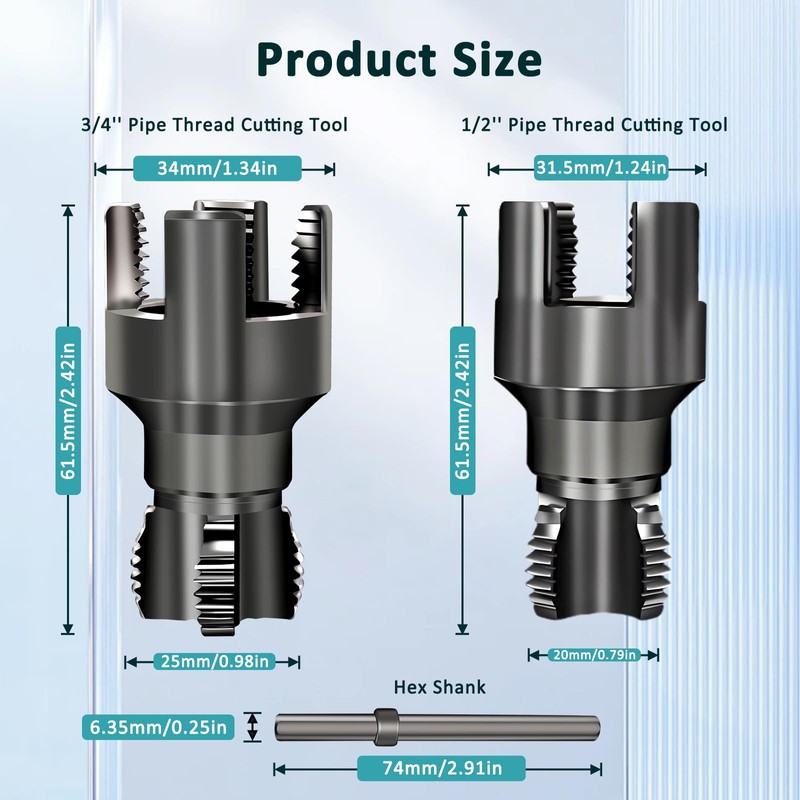 2Pcs Integrated Internal & External Pipe Threading Tool - 1/2"