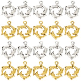 SUNNYCLUE 1 Box 60Pcs Dolphin Charms Bulk Silver Dolphin Charm Fish Silver Gold 3d Peace Love Summer Ocean Sea Alloy Animal Charm for jewellery Making Charms Findings DIY Necklace Earring Adults Craft