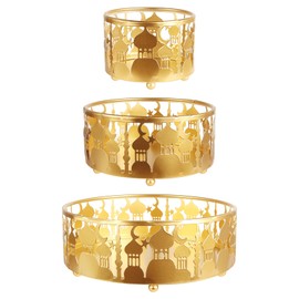 Cranight Eid Ramadan Mubarak Trays Celebration Party Decoration 3 pcs Eid Mubarak DIY Castle Trays Decorations Islamic Style Food Storage Container，Gold Moon