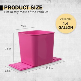 HAUSSIMPLE Car Trash Can 1.4 Gallon with Stability Flap & Magic Strips — No-Tip Leakproof Car Garbage Bin for Car Floor, Mats, Front or Back Seat, SUV, Truck, Van, Vehicle Interior Organizer (Pink)
