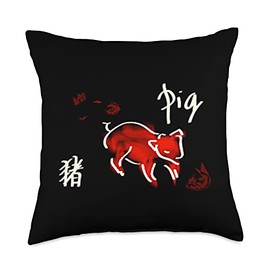 Chinese Lunar Calendar Signs Zodiac Pig Chinese New Year Astrology Horoscope Throw Pillow, 18x18, Multicolor