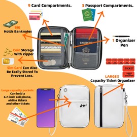 Lyoveu P-H1 Travel Family Passport Holder RFID Blocking Passport Waterproof Wallets for Men Women Travel Document Organizer Credit Cards Case, Lightweight Portable Passport Cover with Zipper Pocket