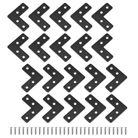 Uenhoy 20 Pcs L Shape Flat Mending Plates 40mm x 40mm (1.57" x 1.57") Flat Corner Braces, Right Angle Photo Frame Bracket, Black