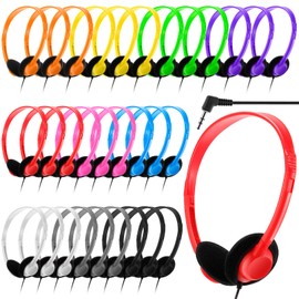 Yunsailing 30 Pack Class Set Headphones for Kids Students School Earphones On Ear Bulk Classroom Headsets Adjustable with 3.5 mm Jack for Children Boys Girls Adults(Multicolor)