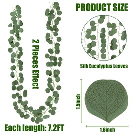 Sggvecsy 8Pcs Artificial Eucalyptus Garland Greenery Leaves Silk Vines Silver Dollar Leaves Faux Leaf Plants for Wedding Wall Table Party Home Fireplace Bedroom Decor