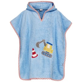 Playshoes Unisex Children's Terry Towelling Poncho Bathrobe Towel, Bulldozer