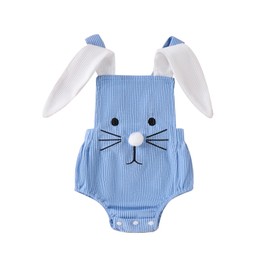 Gueuusu My First Easter Baby Boy Girl Outfit Bunny Costume Rabbit Ear Sleeveless Romper Overalls Infant Rabbit Cosplay Outfit (Blue, 6-9 Months)