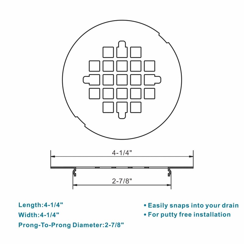 Brushed Nickel 4-1/4" OD Snap-in Shower Drain Cover Replacement, Welsan