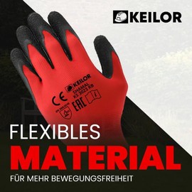 KEILOR 4WRK SHAMAL - Heavy Duty Work Gloves Unisex - 12 Pairs - Size 11 - Latex Coated & Non-Slip - For Construction, Garden, Warehouse, Workshop, Assembly - Polyester Work Gloves for Men & Women