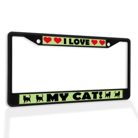 Fastasticdeals Metal Insert License Plate Frame I Love My Cat! Cat Lover Weatherproof Car Accessories Black 2 Holes Solid Insert