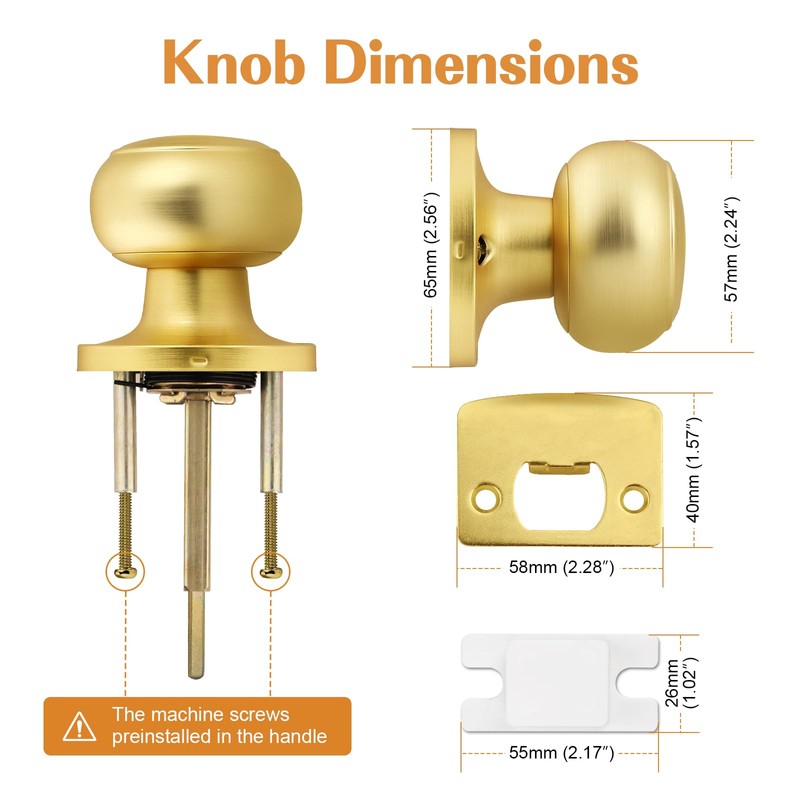 Probrico Interior Door Knob for Hallway, Gold Door Knobs Closet