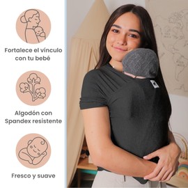 Nap Baby Fular para Bebé ó Cangurera para bebé elástico y suave, 100% algodón respirable con spandex, para bebés de 0 a 13 kg (Negro)