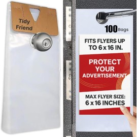 Skywin- Plastic Door Hanger Bags 6” x 19” (100 Pack), Clear Door Hanger Bags Protects Flyers, Brochures, Printed Materials - Waterproof and Secure Door Knob Hanger for Outdoor Use
