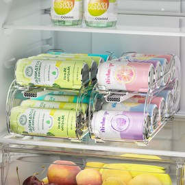 Soda Can Organizer 2 Pack, Automatic Rolling Can Organizers for Refrigerator - Dual Size Can Dispenser for Fridge & Pantry Storage - Space Saving Kitchen & Beverage Organizer