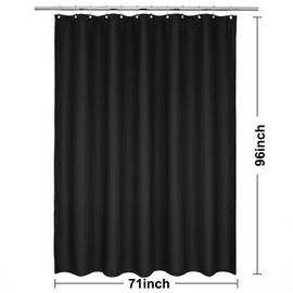 Extra-Long Waffle Weave Shower Curtain 71" W x 96" H - Hotel Luxury Spa, 230 GSM Heavy Weighted Fabric, Water Repellent, Black, 71x96