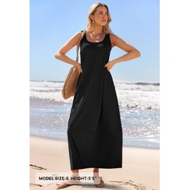 MEROKEETY Women's Casual Maxi Sundress 2025 Summer Beach Dress Scoop Neck Sleeveless Loose Tank Dress, Black, X-Large