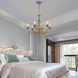 Sedelan 6-Light French Country Farmhouse Chandelier, 23.62" Vintage Antique Brass Rustic Candle Pendant Light, Adjustable Height E12 Lighting Fixture for Dining Room Kitchen Island Entryway Bedroom