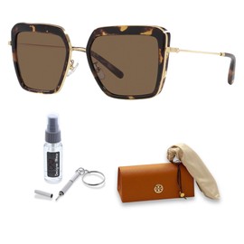 Tory Burch TY6099 336373 53MM Dark Tortoise/Dark Brown Plastic Square Sunglasses for Women + BUNDLE With Designer iWear Complimentary Eyewear Kit