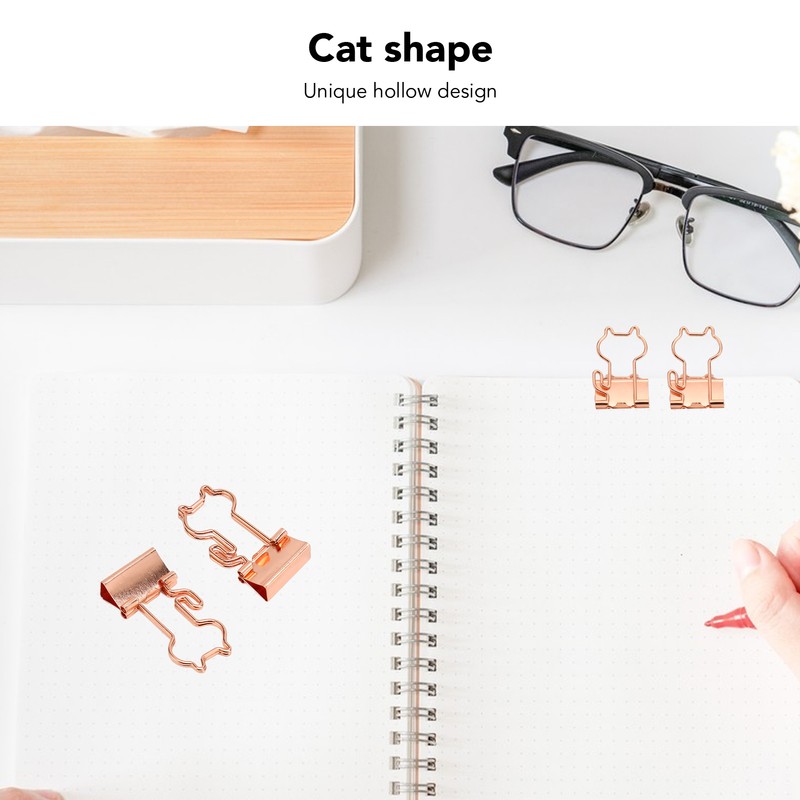 100 Pcs Binder Clips Metal Hollow Cat Shape Rose Gold