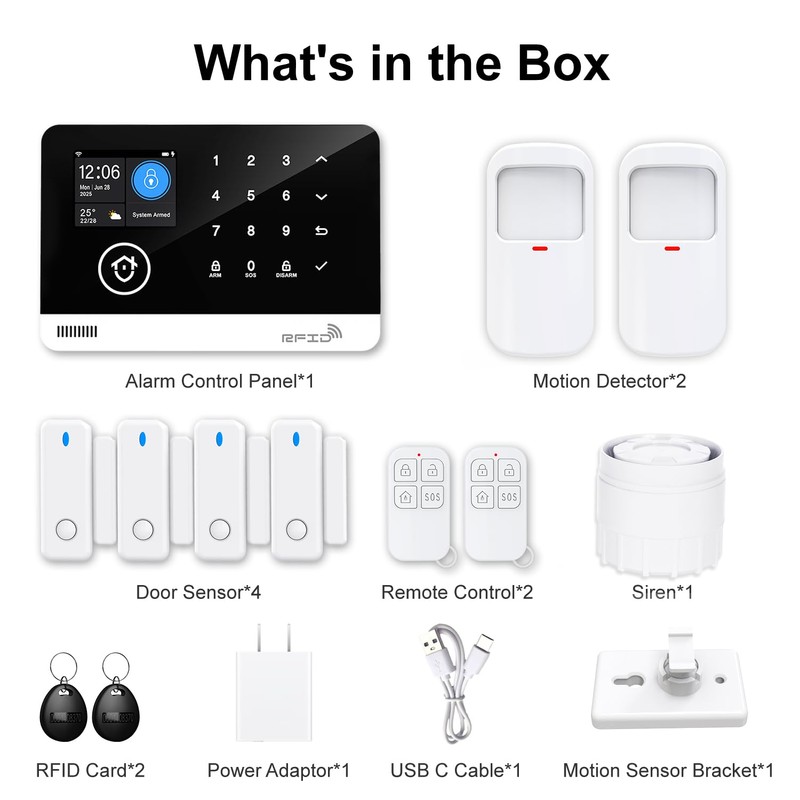 Home Security System, 4G/WiFi GSM SMS Wireless Home Alarm System