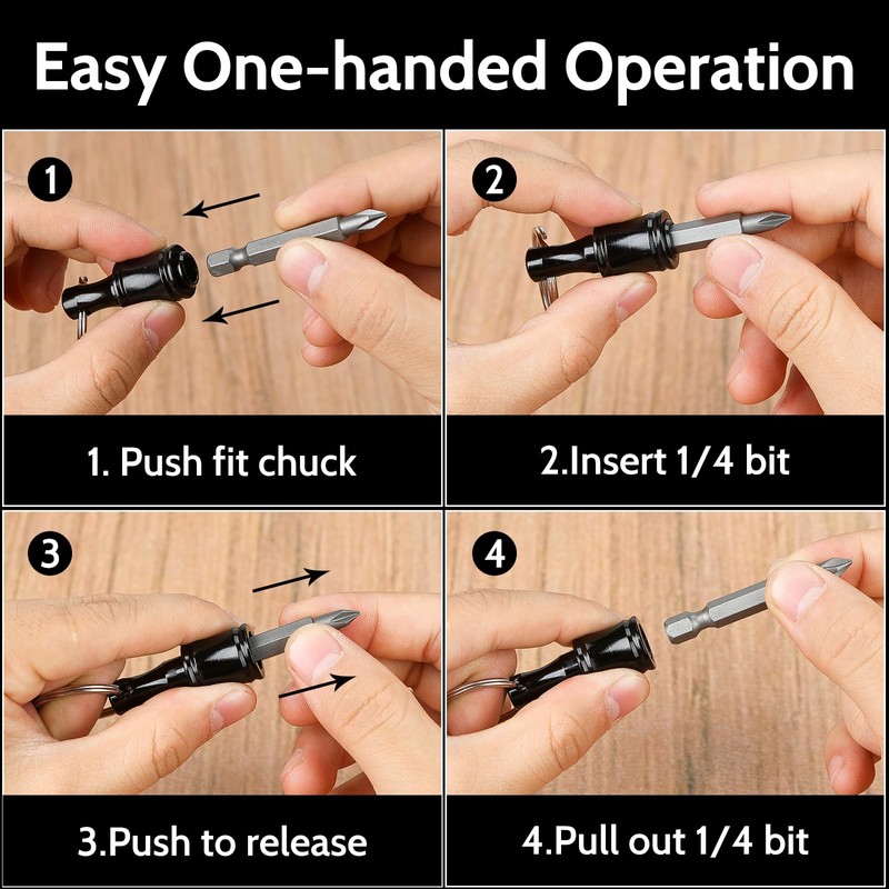 Upgrade 12 Pcs Bit Holder Keychain with 2 Black Carabiner,