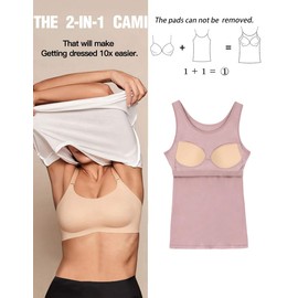 Tank Tops for Women Basic Camisole with Built in Bra Casual Wide Strap Sleeveless Layer Top for Summer