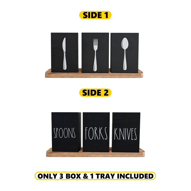 CHONIC Farmhouse Silverware Holder, Rustic Wood Silverware Caddy with Tray,