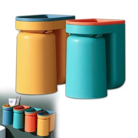 Toothbrush Holder Wall Mounted with Cup,2-in-1 Toothbrush Holders & Cups Set,Inverted design for easy cleaning and draining,Stick-on Toothbrush Holder for Bathroom (Green+Yellow)