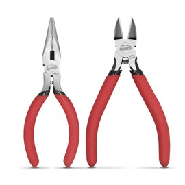 HOUSERAN 2-Piece Pliers Set, 5 Inch Needle Nose Pliers & Wire Cutters, Mini Spring Loaded Jewelry Pliers and Flush Cutters for Crafting, Bending, Cutting Wire, Zip Ties, Electronics