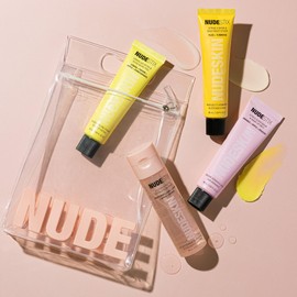 Nudestix Nude Essentials for Makeup – 4-Step Full-Size Skincare Set with Cleansing Balm, Toner, Exfoliator & Moisturizer/Primer | Clean, Vegan Skincare for Glowing, Makeup-Ready Skin | Travel-Friendly