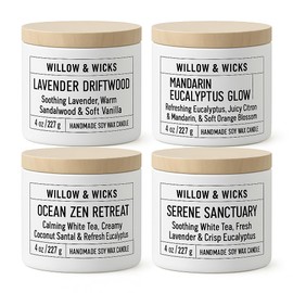 Spa Candle Gift Set – 4oz Tin Bundle – Lavender Driftwood, Mandarin Eucalyptus Glow, Ocean Zen Retreat, Serene Sanctuary – Relaxing Soy Wax Candles