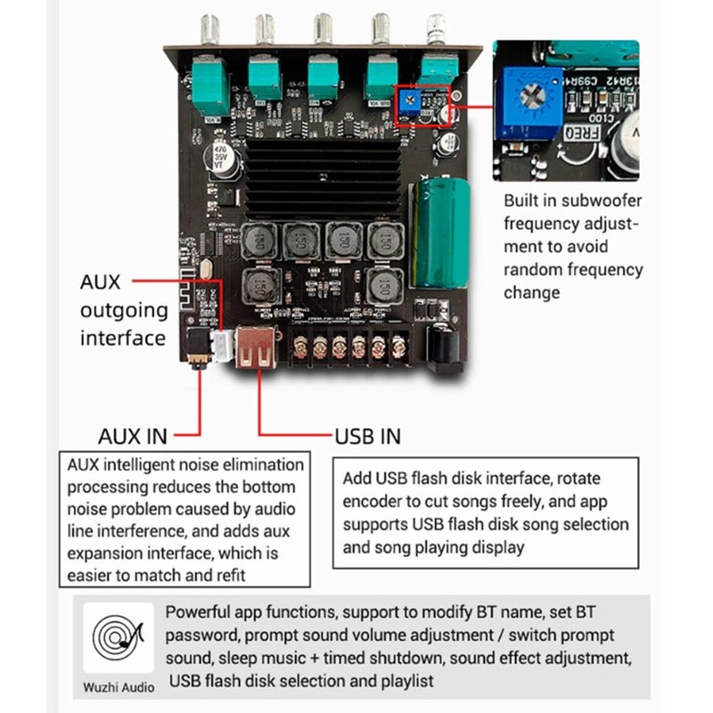 Bluetooth Power Amplifier Board Subwoofer 2.1 Channel 50W 50W 100W