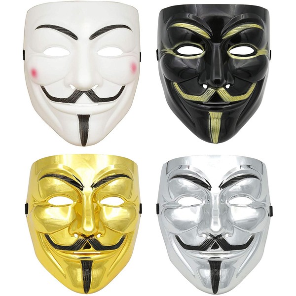 DukeTea 4 Pack Hacker Mask for Kids, Anonymous Mask Halloween Costume Cosplay Masquerade Party