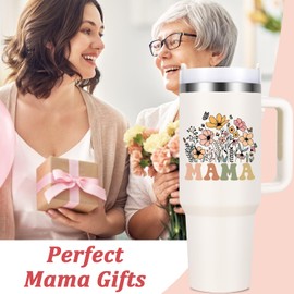 Lifecapido Mama Gifts, Mama 40oz Tumbler with Handle, Mom Gifts from Daughter or Son, Gifts for Mom, Birthday Gifts Mothers Day Gifts Christmas Gifts for Mom Mother Mama, Creamy