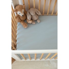 Pobibaby - Single Solid Premium Fitted Baby Crib Sheets for Standard Crib Mattress - Ultra-Soft Cotton Blend, Safe and Snug, and Stylish Solid Crib Sheet (Baby Blue)