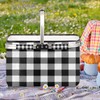 Plaid Collapsible Market Basket, White Black Stripe Leakproof Folding Collapsible