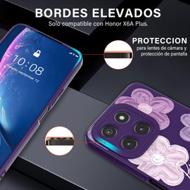 Threehao Funda para Honor X6A Plus y X6A Case Uso Rudo, Ultra Delgado Flexible Púrpura Suave TPU Silicona Carcasa con Moda Aesthetic Dibujos Flores, Antigolpes Anti-arañazos Protectora
