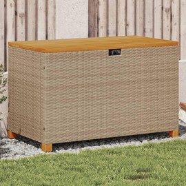 TREATLIFE HOME Stylish Patio Storage Box for Outdoor Organization and Comfort, Durable Rattan and Acacia Wood, Beige