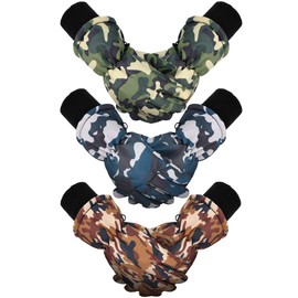 Hicarer 3 Pairs Kids Waterproof Gloves Winter Warm Snow Gloves Boys Girls Ski Gloves Windproof for Cold Weather(Camouflage Style, 12-14 Years)