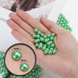 Angzhia 980pcs Undrilled Holeless ABS Faux Pearl Beads for Vase fillers, No Hole Round Pearls for Cosmetic Boxes, DIY Parts, Table Scatter, Wedding, Birthday Party Home Decorating (Green, 8mm)