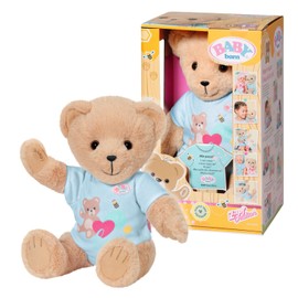 BABY born Zapf Creation 835616 Bear Blue with Blue Romper, Teddy Bear Cuddly Toy, Movable Arms and Legs, Rotating Head, Washable by Hand Wash, with Friendship Book and Sticker Sheet