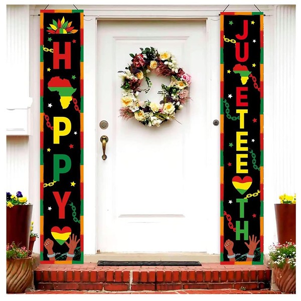 Juneteenth Decoration Happy Juneteenth Banner June 19th Independence Day Freedom Day Decor African Afro American Front Door Sign Festival Celebration Supplies