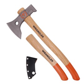 Wrangler Tools - Titanium Camping Axe - 18" & 11.5" Wood Hickory Handles - Tomahawk Axe Hammer End - 2-Piece Slip-Fit Design - Includes Blade Sheath and 2 Handles - Survival Axe