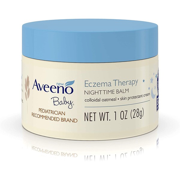 Aveeno Baby Eczema Therapy Nighttime Moisturizing Balm, Colloidal Oatmeal & Ceramide, Soothes & Relieves Dry, Itchy Skin from Eczema, Hypoallergenic, Fragrance-Free, Travel Size, 1 oz