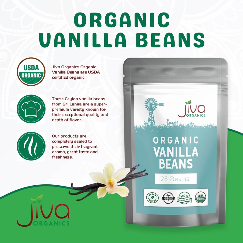 Jiva Organic Vanilla Beans 25 Count Large – Premium Grade