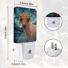 Gearsly Starry Nigh Highland Cow Night Light,Night Lights Plug into Wall with Dusk to Dawn Sensor,Lamp for Bedroom Bathroom Hallway Nightlight for Women Girls, NL-48