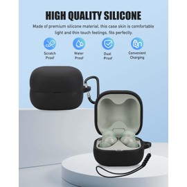 for Sony LinkBuds Fit Case Cover, Full Protective Silicone Skin Cover for Sony LinkBuds Fit WF-LS910N,with Keychain & Lanyard and Cleaner Kit, Front LED Visible, Black